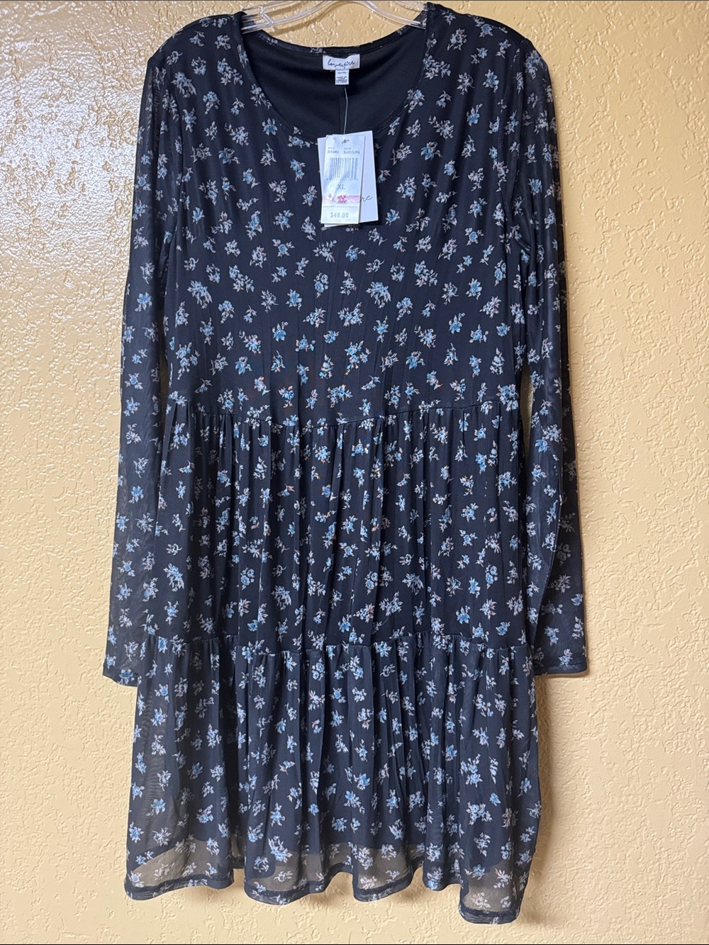 love, Fire Black Floral Long-Sleeve Casual Dress